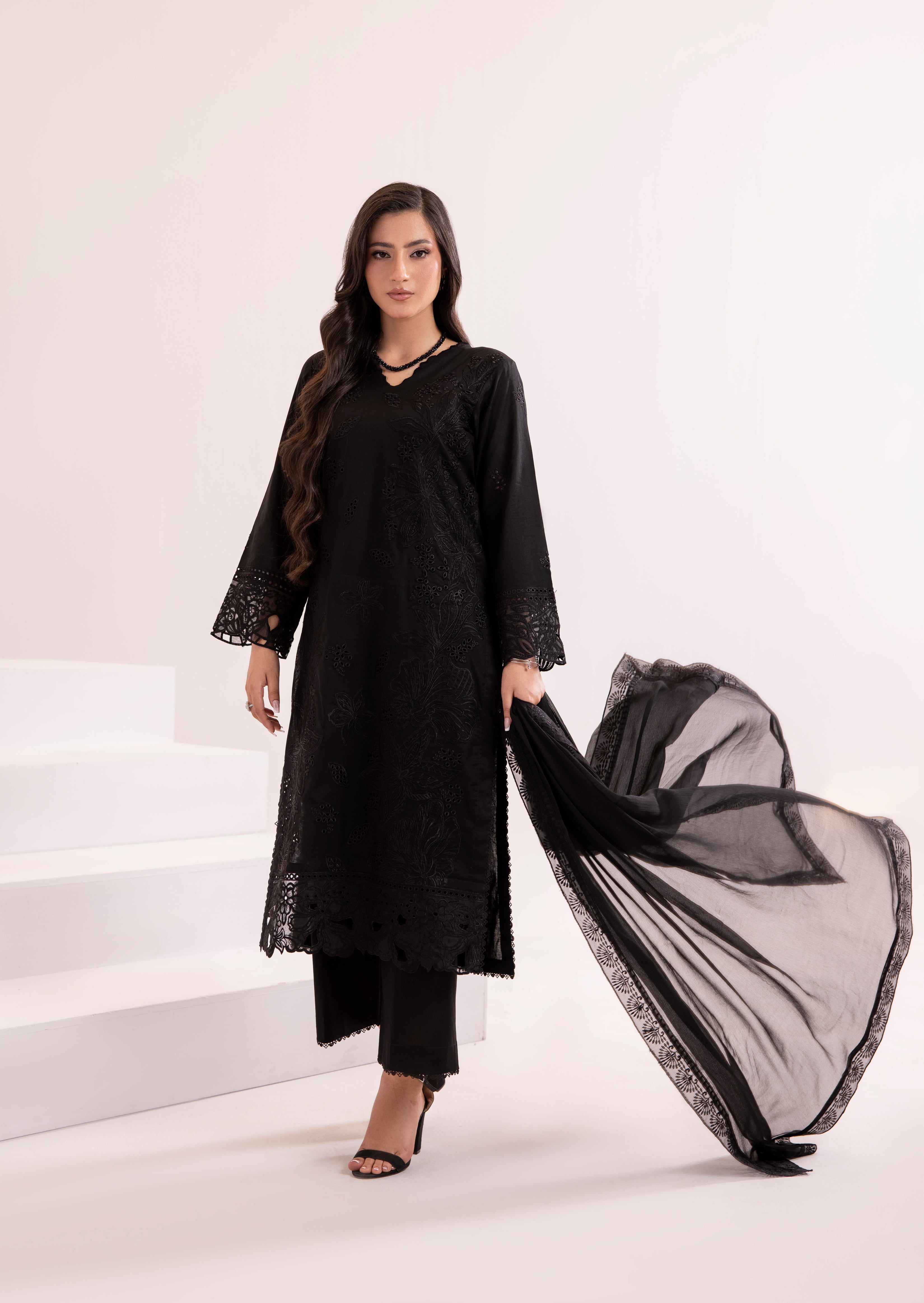 Jet Black Embroidered 3Pc