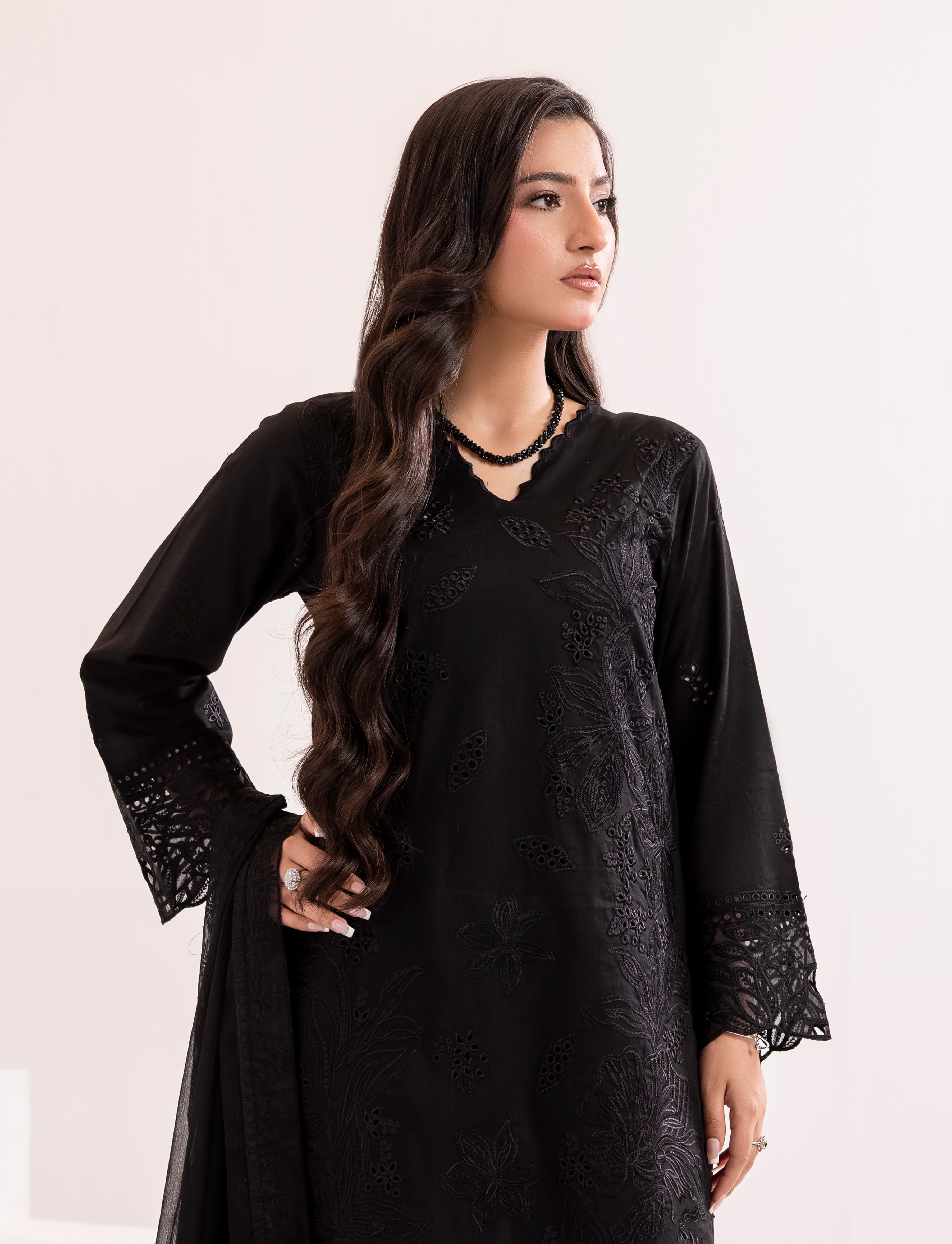 Jet Black Embroidered 3Pc