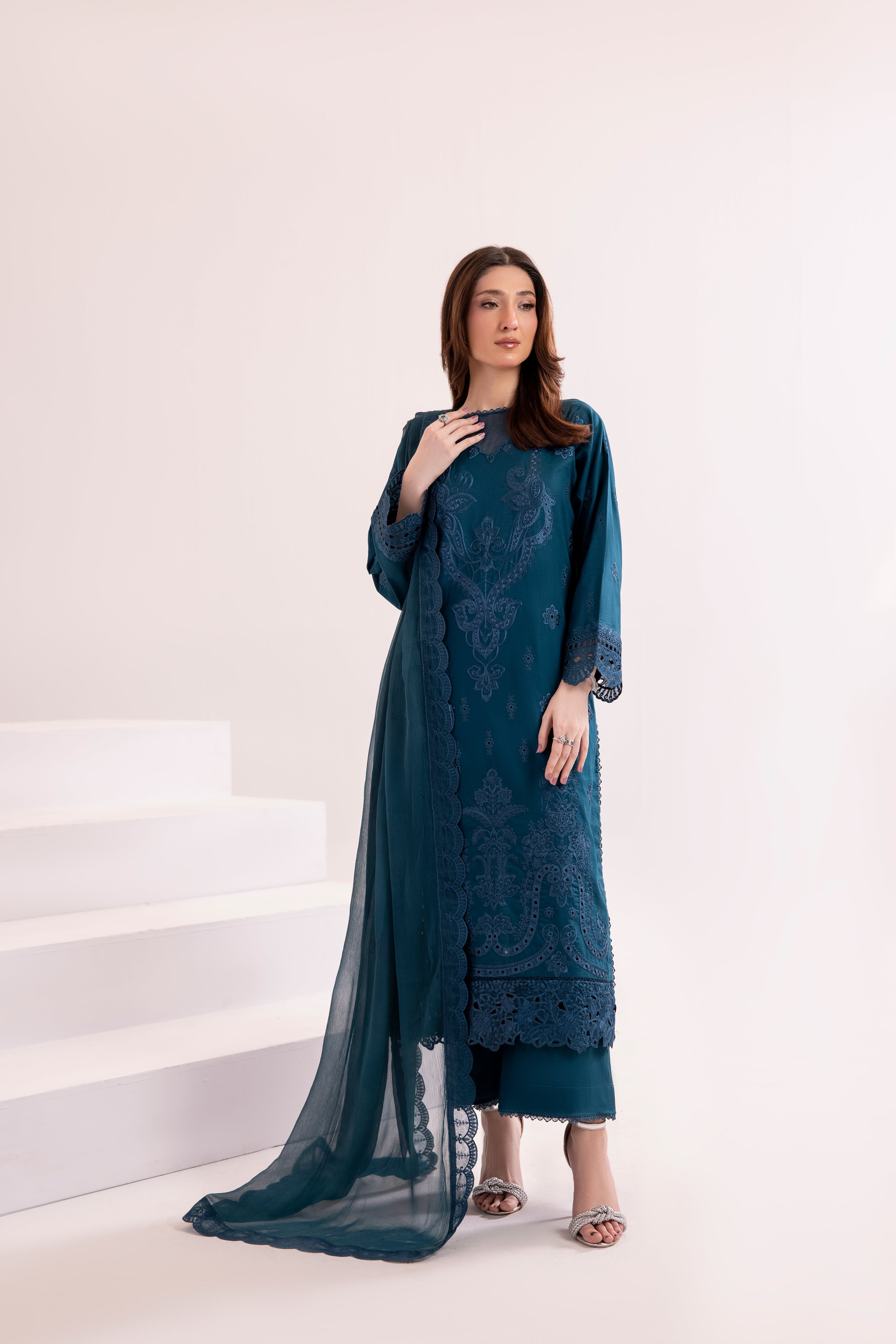 Turquoise Embroidered 3Pc