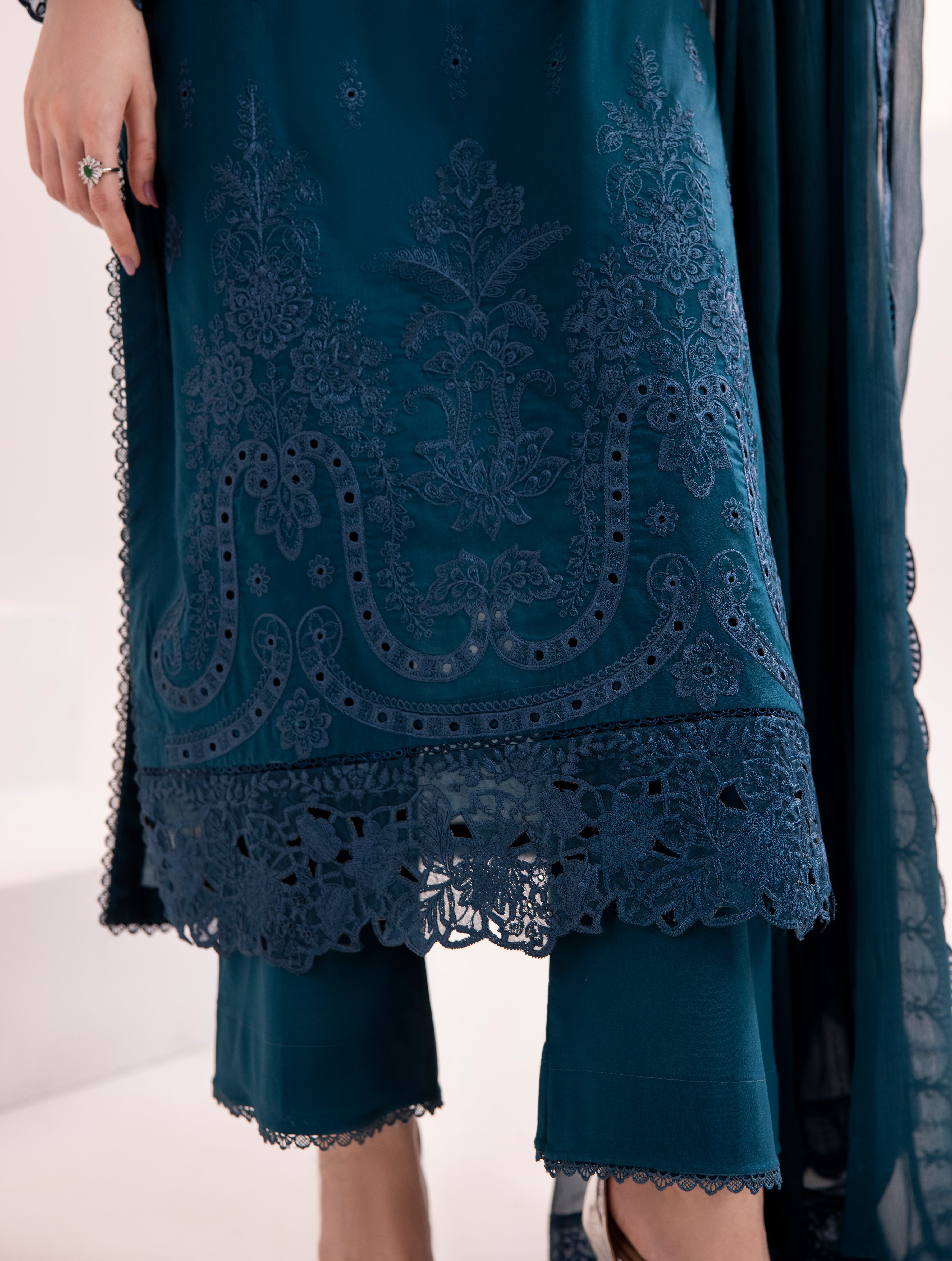 Turquoise Embroidered 3Pc