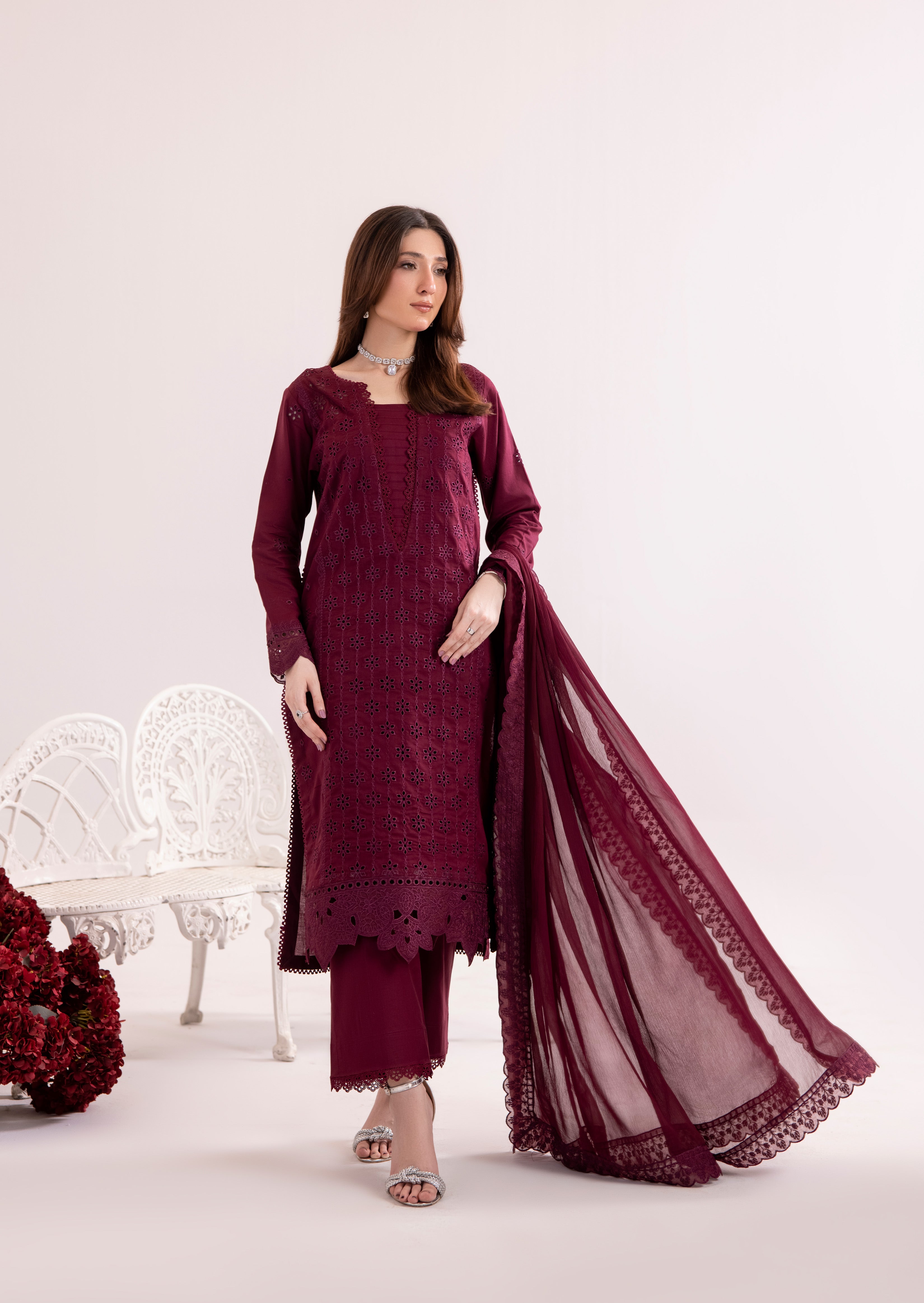 Burgundy Embroidered 3Pc